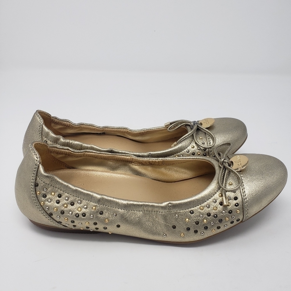 HOGAN Italian Leather Gold Studded Ballerina Flats